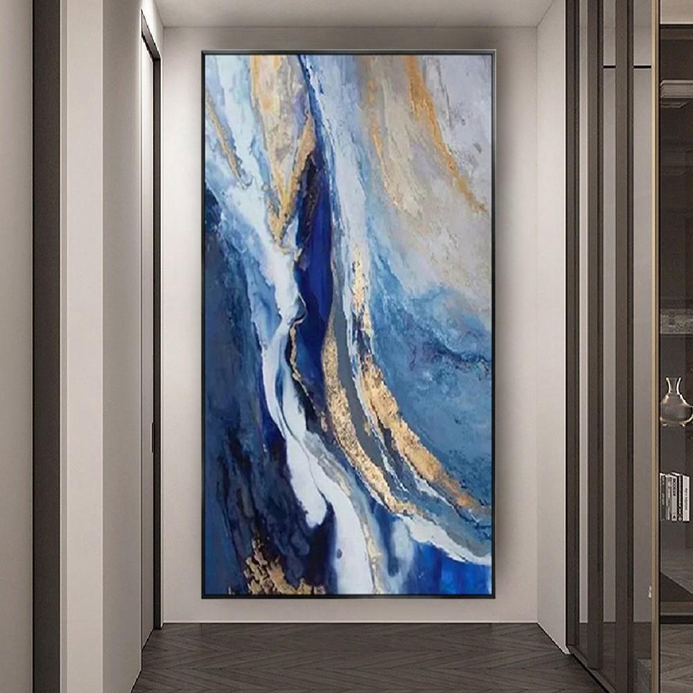 Best Art Handmade Wall Art Pictures Gold Blue Gray Yellow Texture Abstract Oil Painting On Canvas Wall Paintings Decor Home S