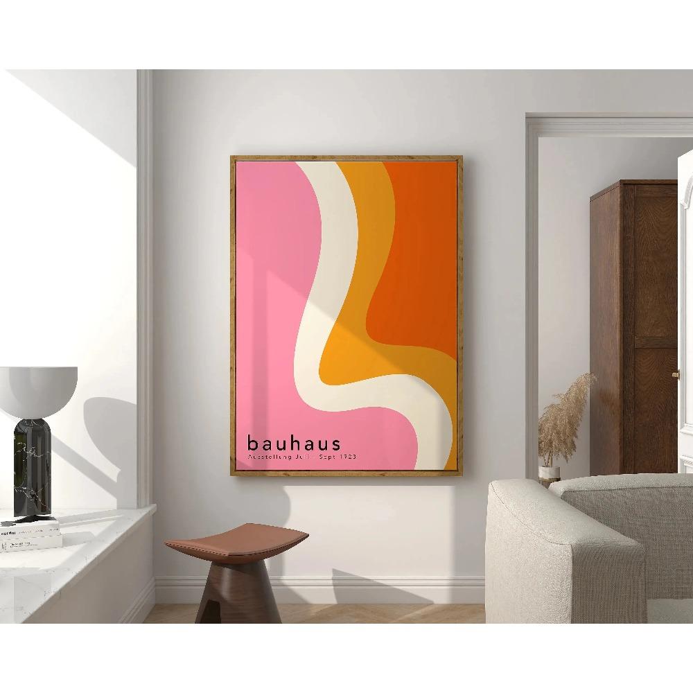 Mid Century Bauhaus Poster Geometric Wall Art Canvas Prints Living Room Bedroom Bright Colourful Artwork for Home Decor