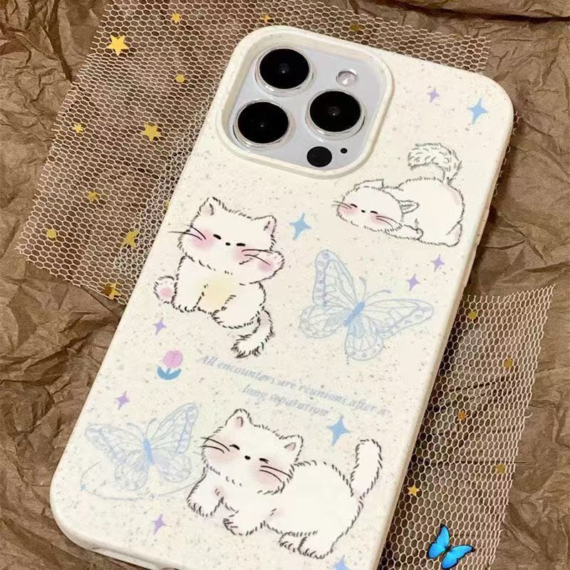 Butterfly cat is suitable for iphone16pro mobile phone case Apple 15 anti-drop 14 cartoon 13promax new 12x