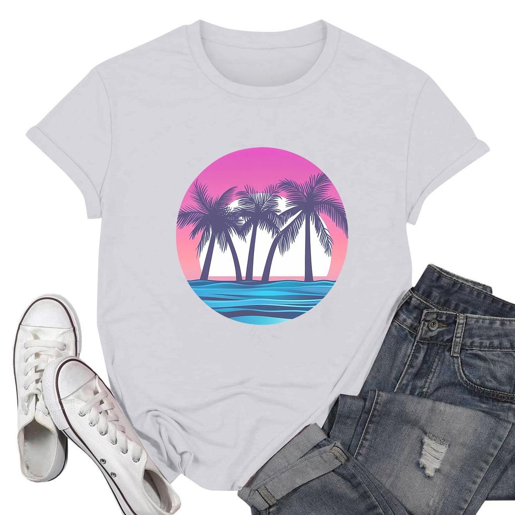 Women's Fashion Casual Printed Short Sleeve Round Neck Pullover Tops