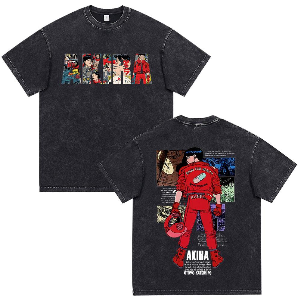 Anime Akira Vintage Washed T Shirt 90s Science Fiction Movie Shotaro Kaneda Short Sleeve T Shirts Cotton Casual Loose T-shirts