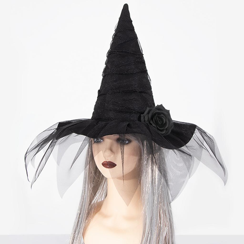 Rose Flower Witch Caps for Adult Wizard Hat Halloween Party Headwear Cloche Hat Holiday Headwear Role Playing Stage Hat