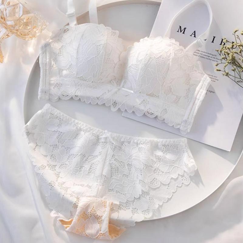 Small Chest Push-up Anti-sagging Lace Underwear Top Lift Thin Strapless Invisible Non-slip Bra Set