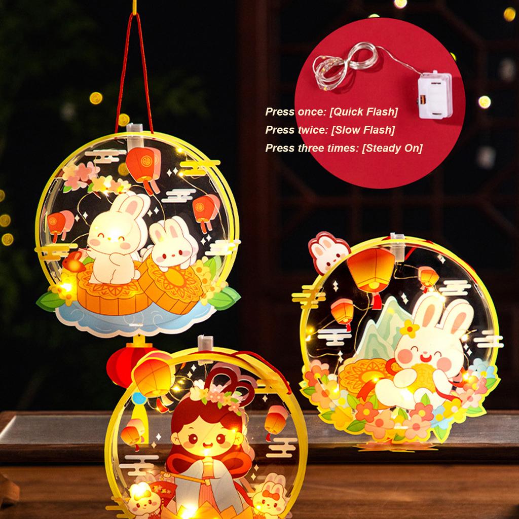 Children'S Handmade Rabbit Lantern Festival Glowing Decoration Lotus Pvc Led Chinese Vintage New Luminous Year Lanterns Material