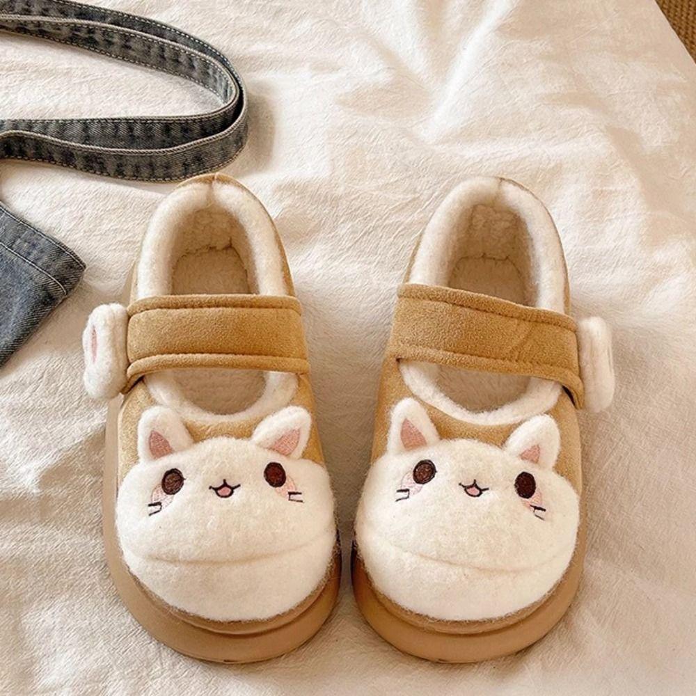 Cute Cartoon Cat Paw Shoes Anti Slip Kawaii Thick Warm Slippers Lolita Thick-sole Plush Floor Shoes Girls