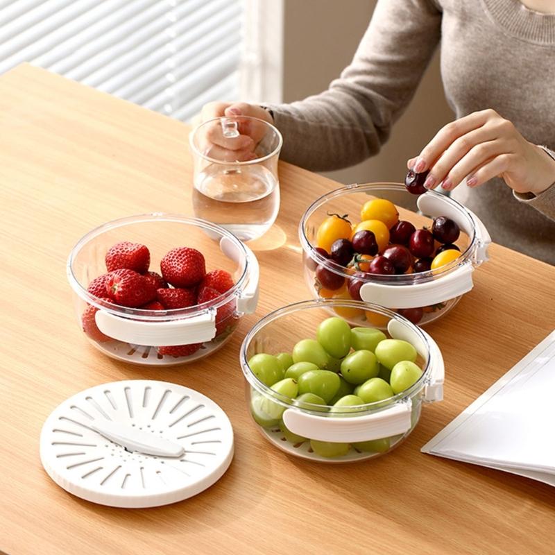 Food Grade Fruit Veggie Cleaning Basket Efficient Rotating Lid Fruit Veggie Strainer Storage Bowl For Refrigerators