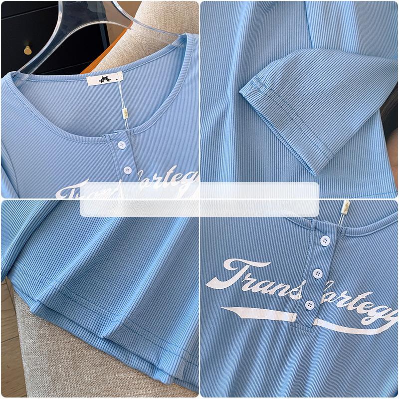 Plus Size Women's Long Sleeve Pullover Loose Spring and Autumn Round Neck Bottom Shirt