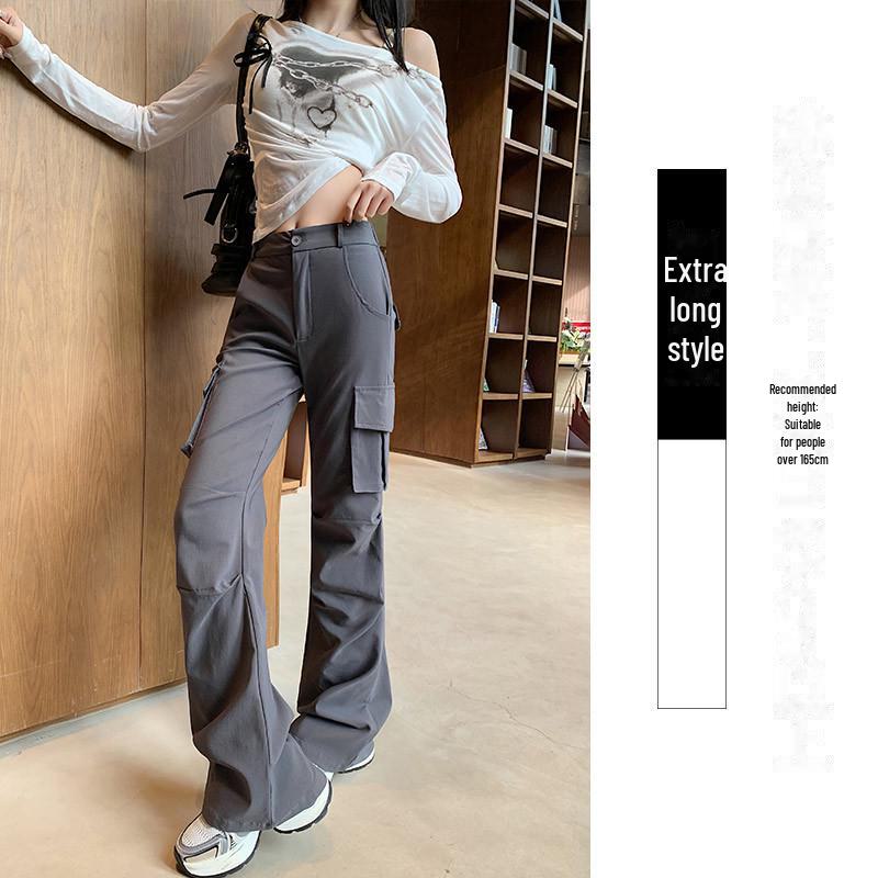 Spring 2025 Women's Black High-Waist Slim Fit Flared Workwear Pants