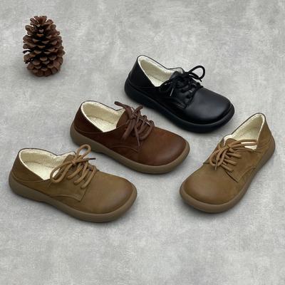 Echtes Leder Warme Baumwollschuhe Handgefertigt Runde Zehenpartie Plüsch Schnürschuhe Damen Flache Schuhe