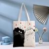 Black Cat Printed Canvas Bag Cartoon Tote Bag Shoulder Storage Bag Ladies Beach Bag Shopping Bag Travel Storage