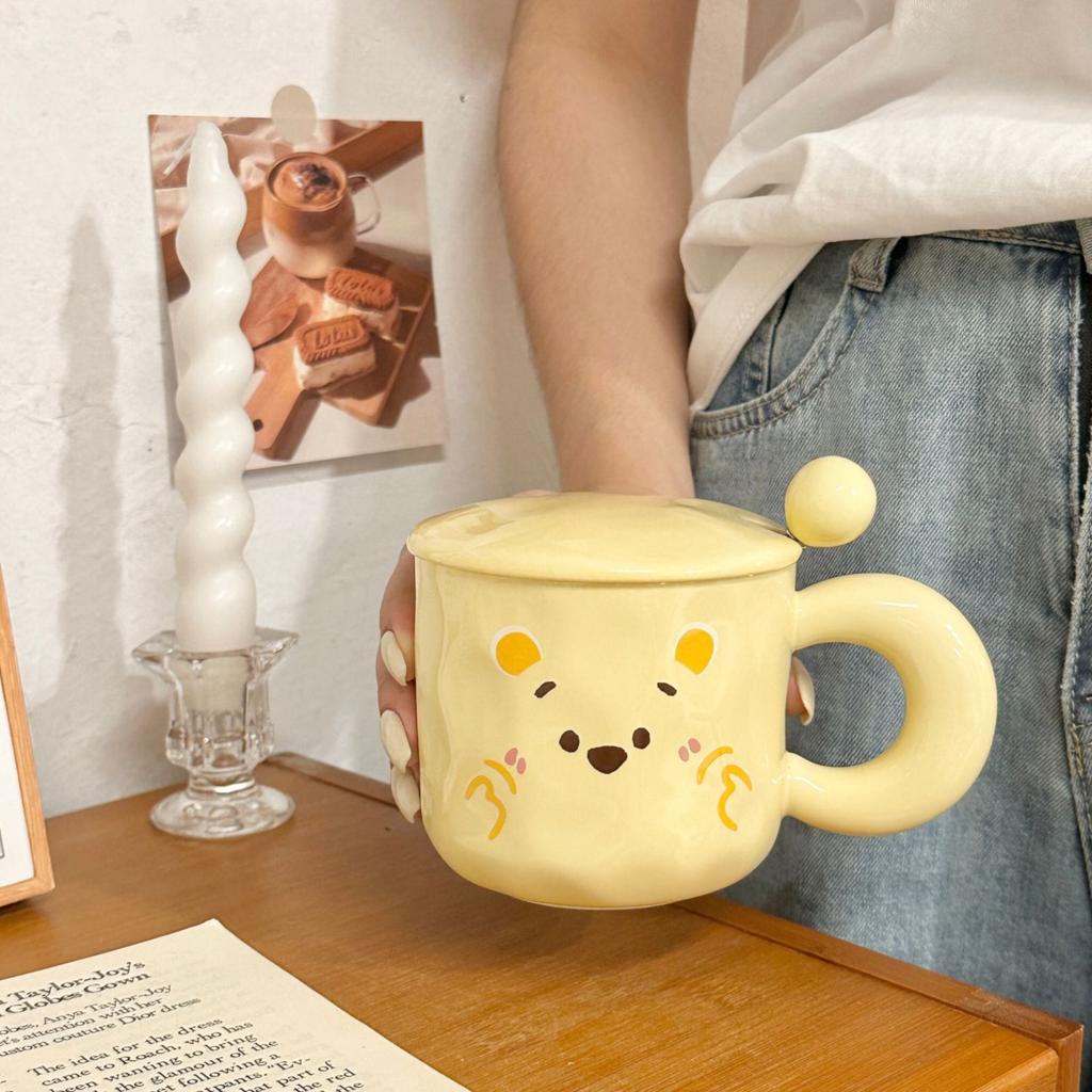 Ceramic mug with lid spoon high-value cup souvenir female household water cup cute couple coffee breakfast cup