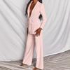 Womens 2 Piece Set Elegant Solid High Waist Trousers Long Sleeve Office Blazer