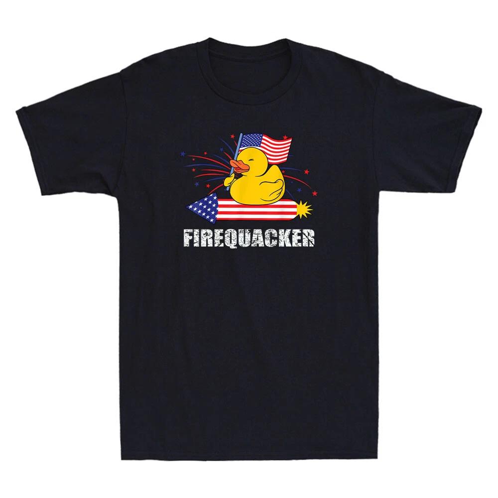 Fourth of July USA Patriotic Firecracker Rubber Duck Funny Vintage Men s T-Shirt XL