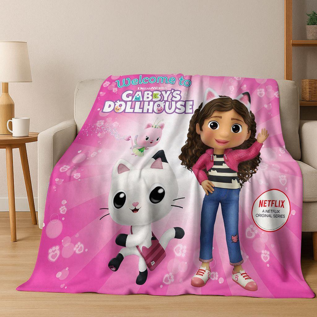 

3D Cartoon Cute Gabbys Dollhouse Girl Gift Flannel Blanket,Warm and Cozy Soft Throw Blanket for Home Bedroom Bed Sofa Cover Kid 130x150cm