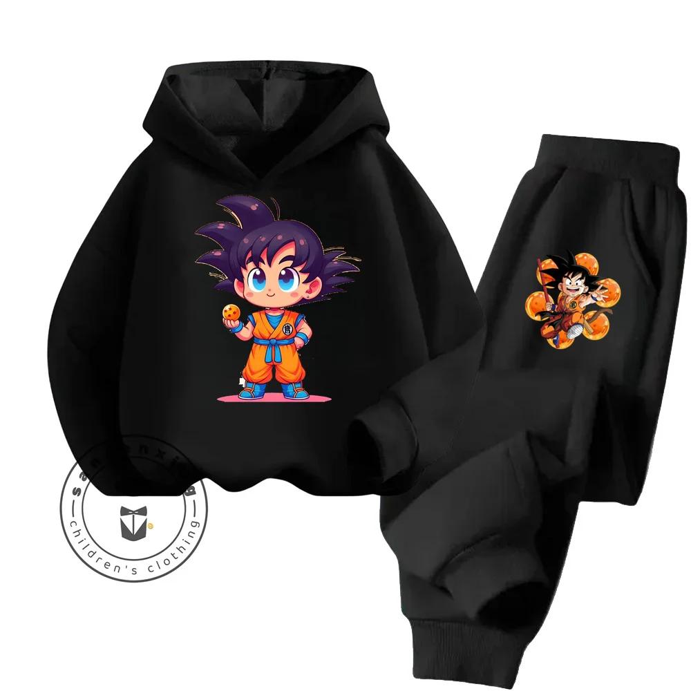 Dragon Ball Cartoon Themed Series Children Boys Girls Rich Elements Design Long Sleeve Hoodie Set Suitable for Fall Winter Wear