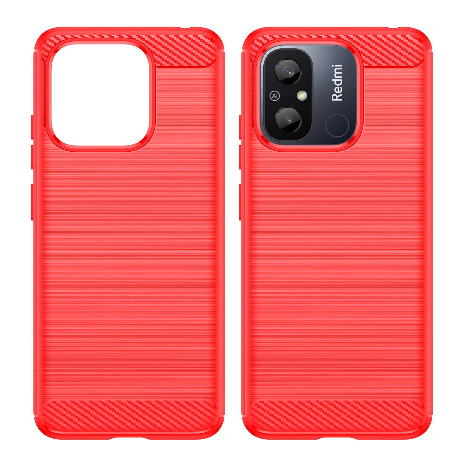 

For Xiaomi Redmi 12C 4G Flexible TPU Phone Back Cover Brushed Carbon Fiber Texture Drop Protection Phone Case Red