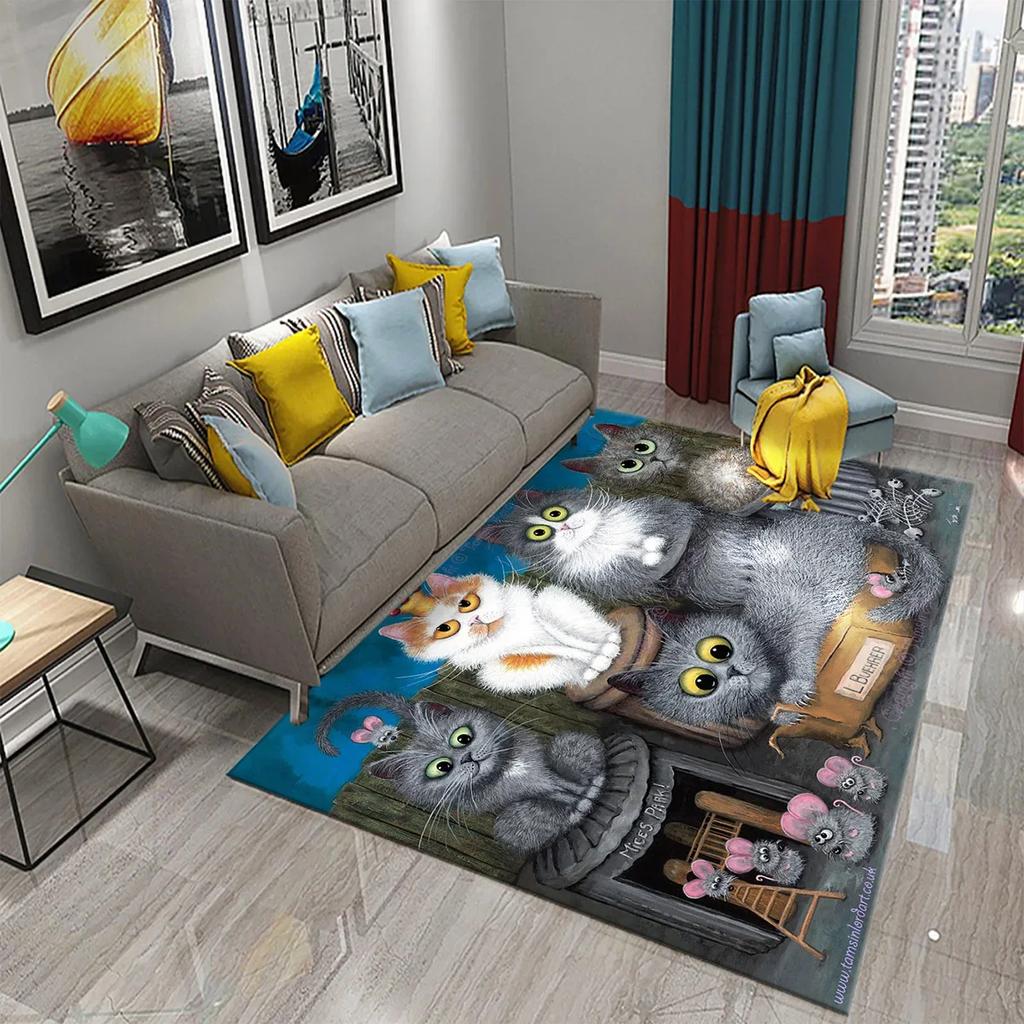 3D Cute Fantasy Cartoon Cat Carpet for Bathroom Kitchen Entrance Anti-Slip Mats Bedroom Doormat Living Room Welcome Decor Mats