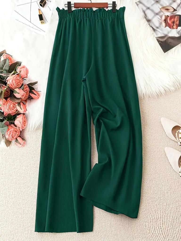 European Summer Solid Color Wide Leg Pants - Plus Size, Slimming, Versatile, Casual Retro Design