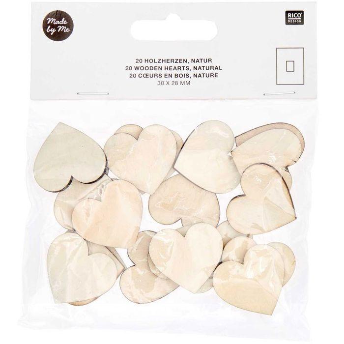 Cœurs en bois naturel - RICO DESIGN - 30 mm - 20 pièces - Beige - Mixte