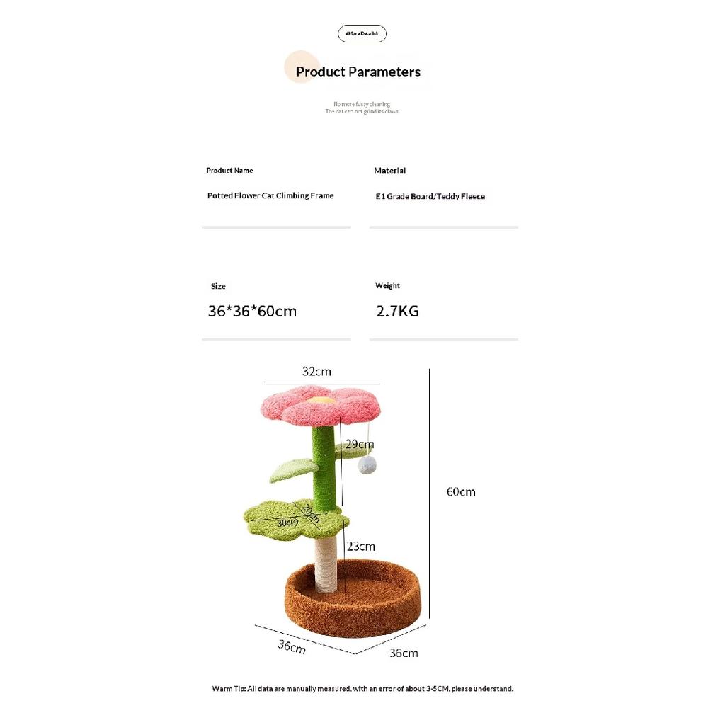 Small Flower Cat Tree with Sisal Scratch Board and Cat Bed, Space-Saving Cat Tower for Indoor Cats, Pet Decor