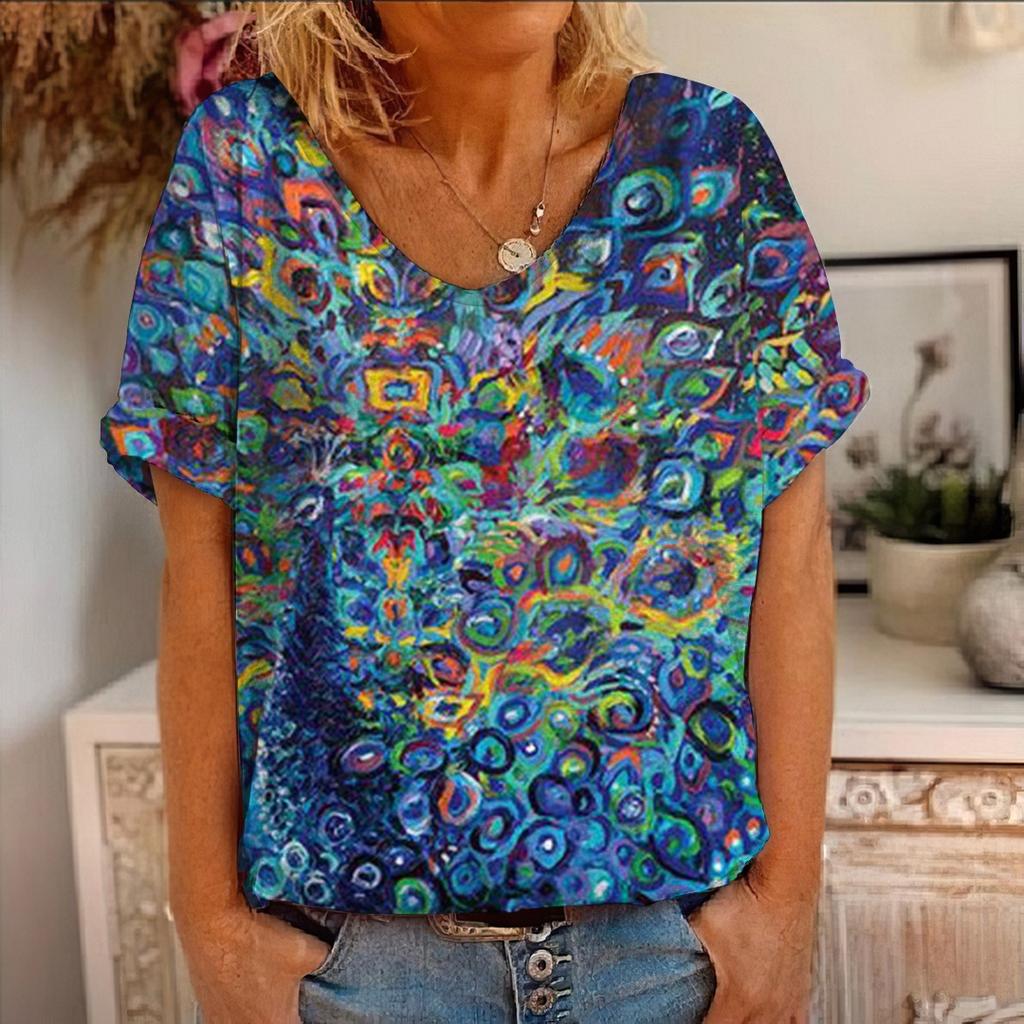 Summer Women's Short Sleeved New Flower Animal Painting 3D Printed Short Sleeved T-shirt