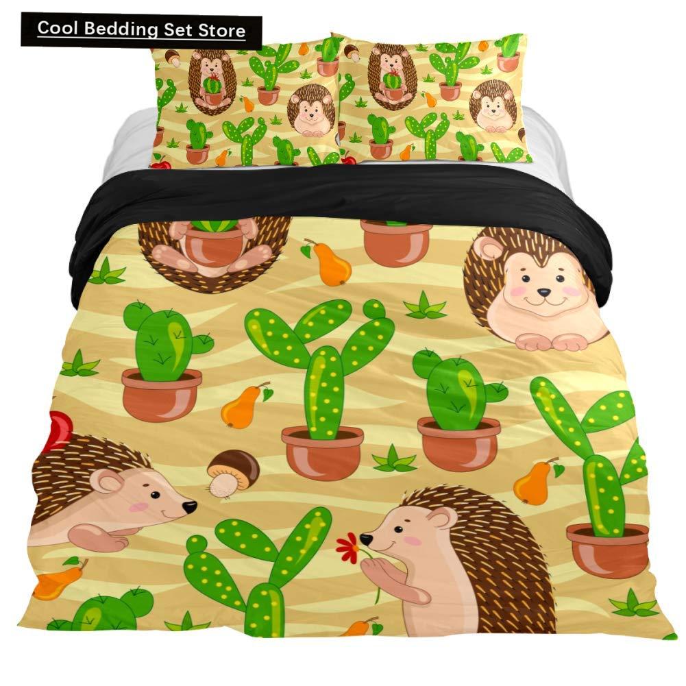 Cartoon Hedgehog King Queen Duvet Cover Rainbow Iridescent Bedding Set For Kids Girls Boys Starry Sky Animal 2/3Pcs Quilt Cover