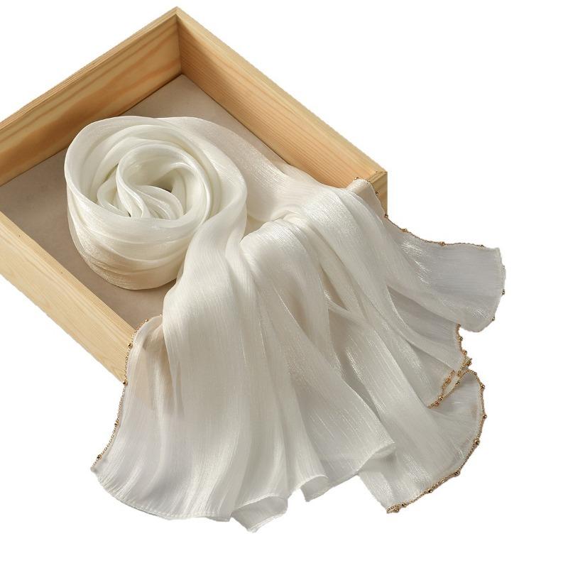 Hot-selling Popular Solid Color Chiffon Island Silk Chain Long Towel Summer Refreshing Breathable Sunscreen Ethnic Headscarf