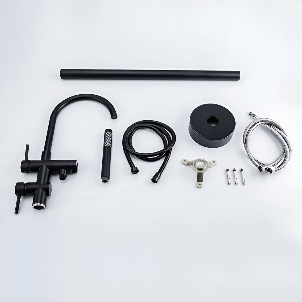 Freestanding Brass Bathtub Faucet, Exclusive Copper, Black Shower