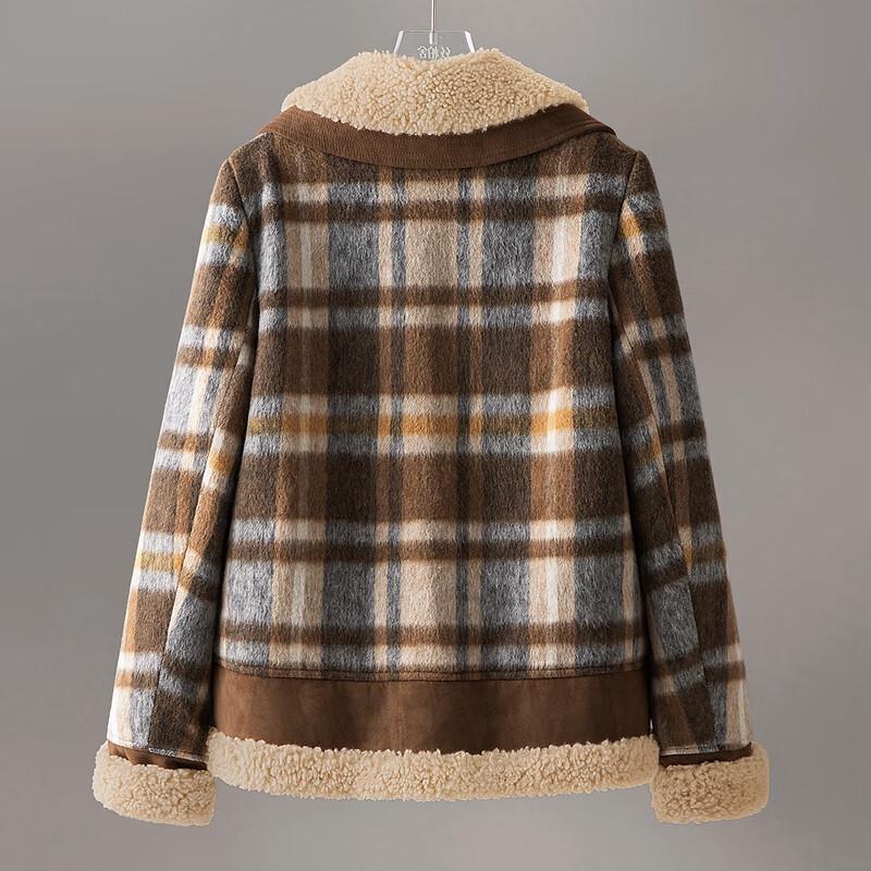 Women's Wool-Blend Plaid Lapel Down Jacket