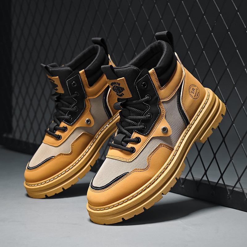 Fashion High Top 2024 Street Boots Mens Leather Shoes Fashion Motorcycle Ankle Boots for Men Winter Boots Man Shoes Lace-Up Botas Hombre