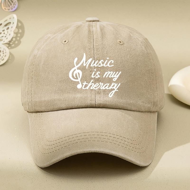 Music is my Relax White Letter Print Womens Large Head Baseball Cap Distressed Washed Hat Mens American Wide Brim Retro