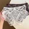 Damen Sommer Rein Sexy Spitze Rand Netz Garn Atmungsaktiv Bequem Mittlere Taille Dreieck Slip