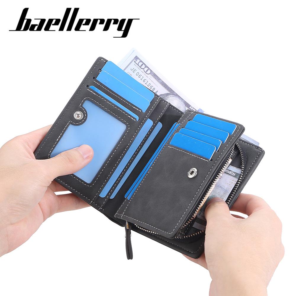 Baellerry Herren Geldbörse mit Reißverschluss, matt, mit mehreren Kartenfächern, vertikales Anti-Diebstahl-Design, hochwertiges Gefühl, kleines Münzfach