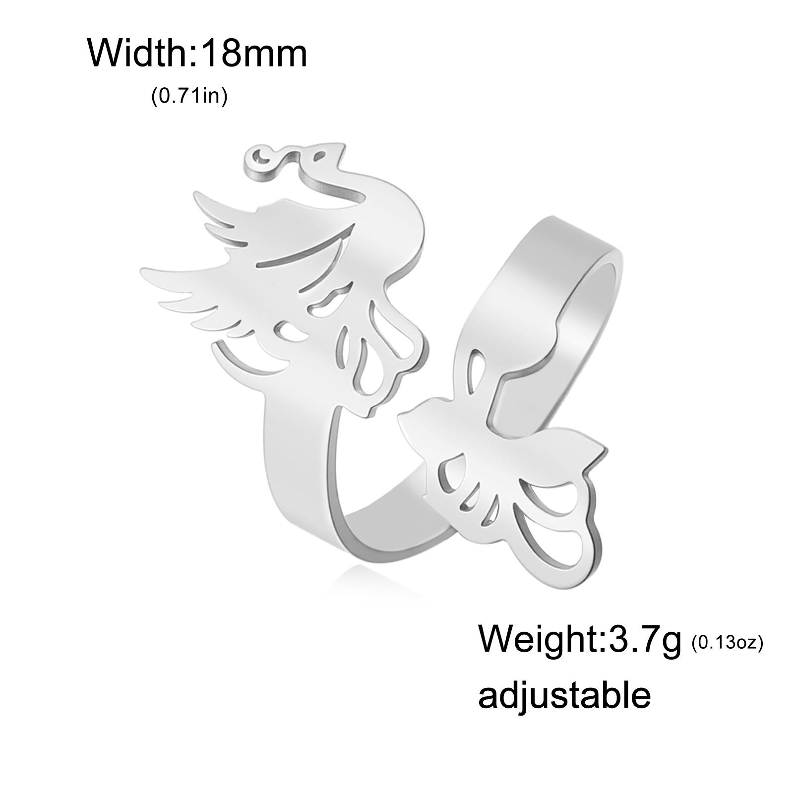 Lemegeton Stainless Steel Phoenix Open Ring Elegant Golden Phoenix Adjustable Ring Symbol of Rebirth Ring resizable