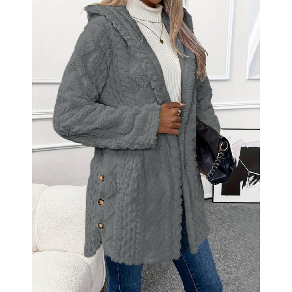 Autumn and Winter Women's Hooded and Velvet Jacket, Double-sided Velvet Cardigan, Long Sleeved Casual Warm Jacket