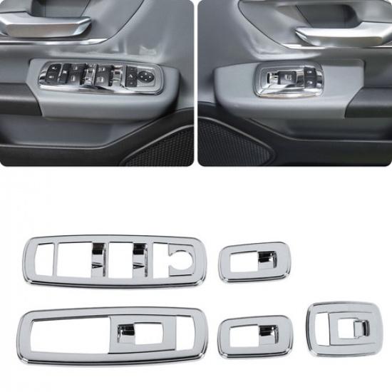 

4X Interior Window Lift Button Frame Decor Cover Trim for Dodge Ram 2018+ Chrome