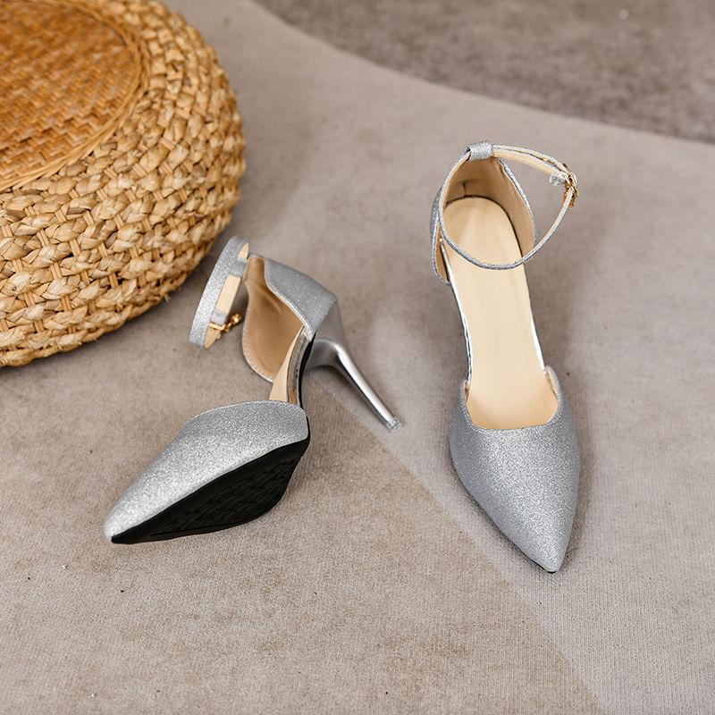 Wedding Banquet with Bridesmaid Shoes Hollow Stiletto Shoes Elegant Silver Pointed High Heels Women's 2025 Summer and Autumn New