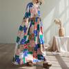 DIMANAF Plus Size 2025 Women Summer Short Sleeve Dress Basic Casual Loose Vintage Printing Long Dress New