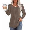 Maglietta a maniche lunghe da donna autunnali, alla moda, casual, plissettata, con scollo rotondo basso, abbigliamento da donna