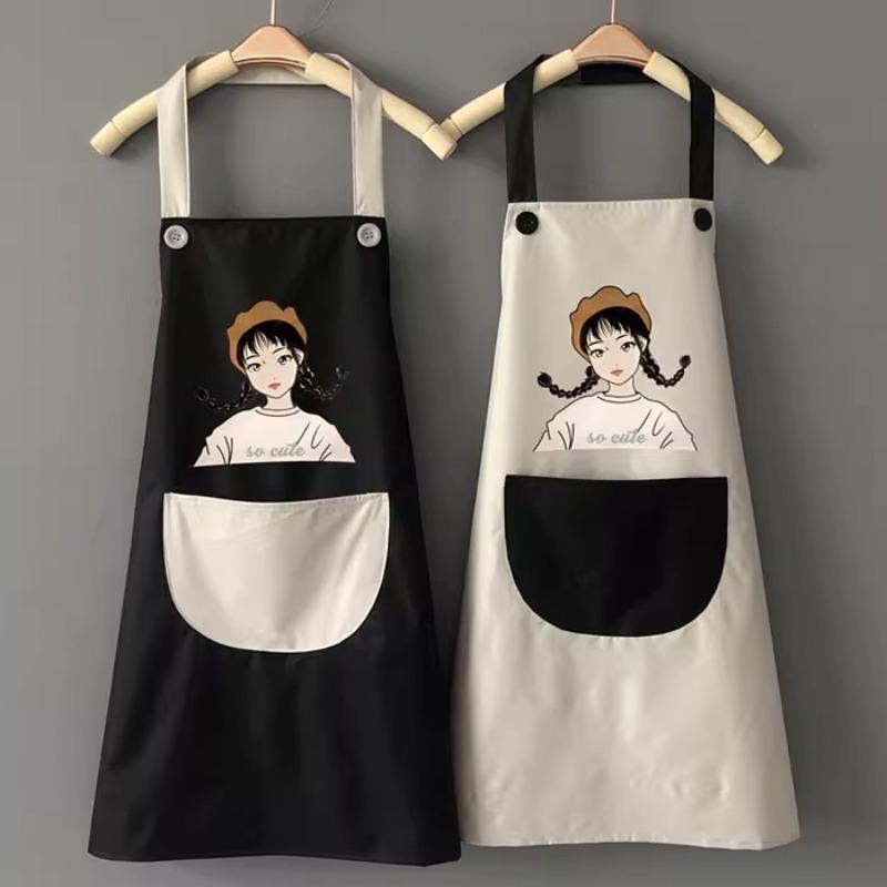Cartoon Little Girl Apron Waterproof and Oil-proof Fashionable Apron for Kitchen Home Cooking and Housework