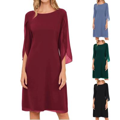 Women's Fashion Irregular Sleeves Color Chiffon Mid-length Casual Dress
