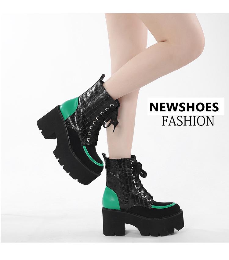 Fashion Color matching new serpentine embossed women's shoes with thick soles waterproof platform women's shoes thick heels ankle boots