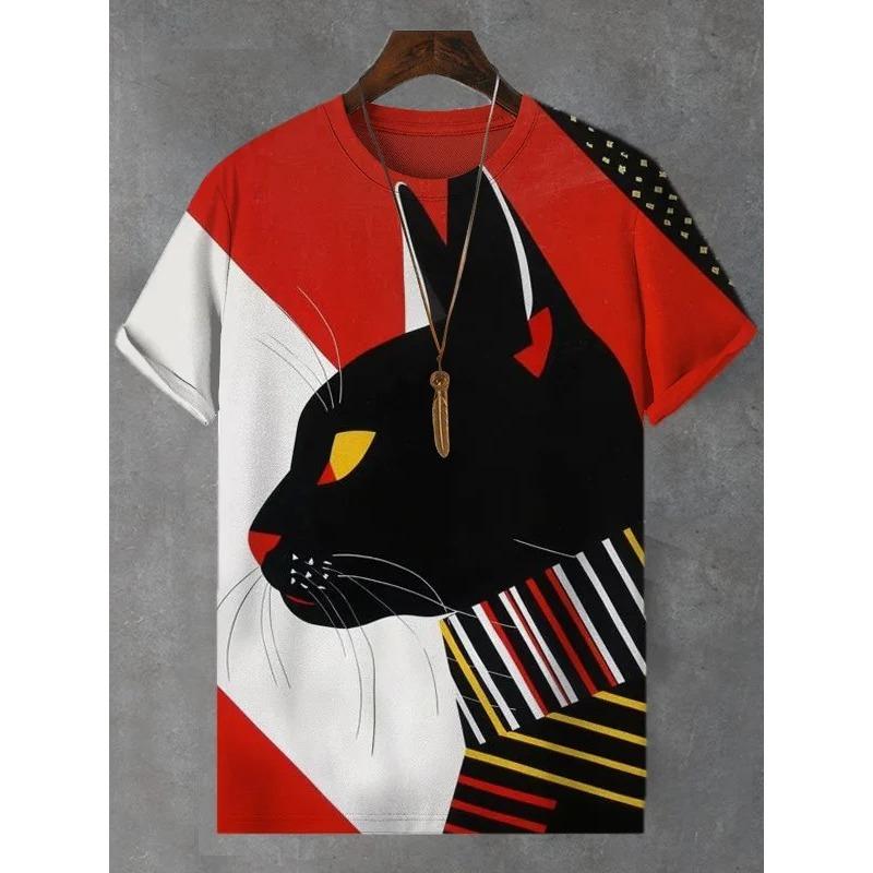 Tricouri amuzante pentru bărbați cu imprimeu animal pisică, mânecă scurtă, topuri, imprimeu 3D, tricouri cu gât rotund, petrecere, vară, casual, îmbrăcăminte pentru bărbați