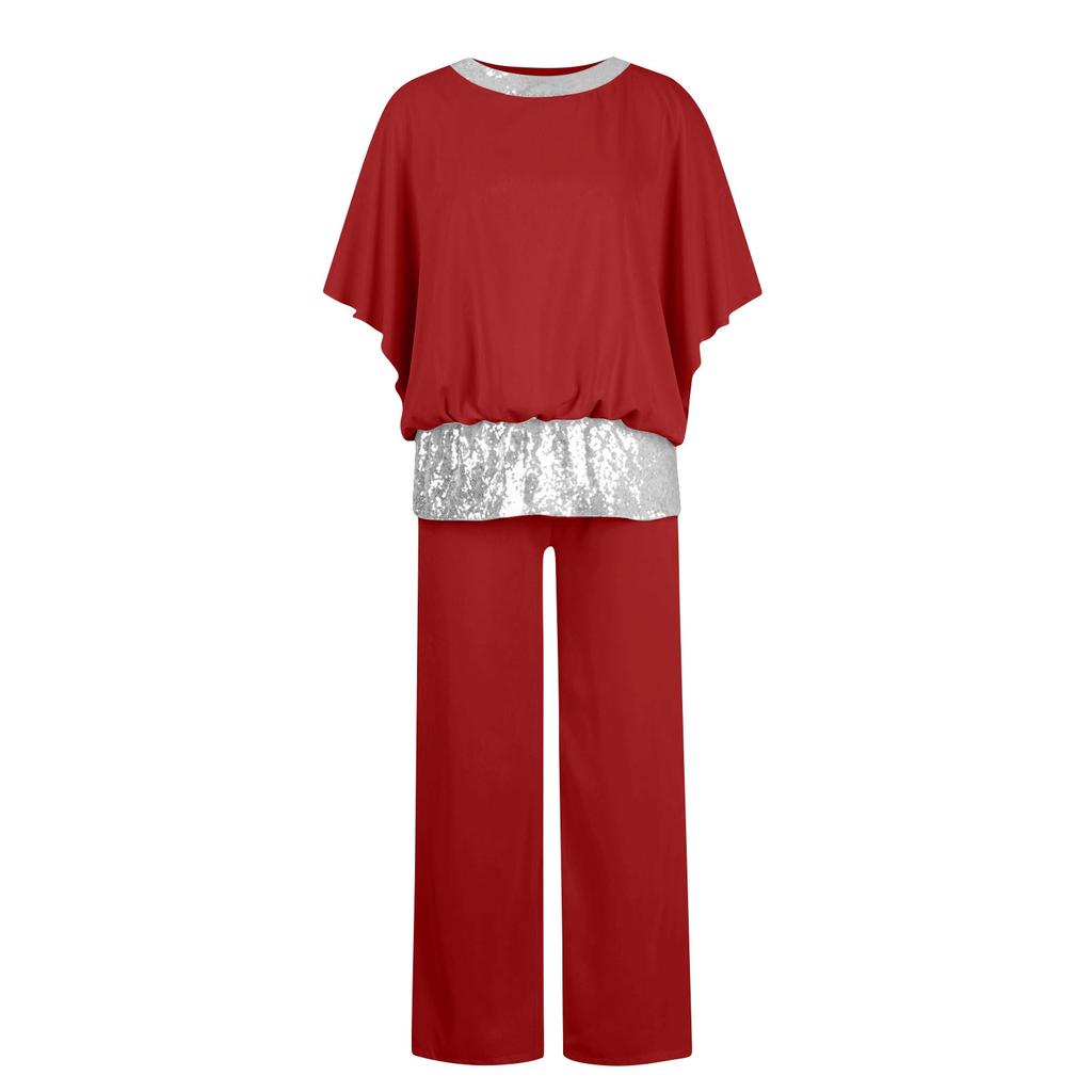 Women’s Two Piece Chiffon Pant Suit with Sequin Trim for Special Occasions Evening Formal Outfits Mother of the Bride