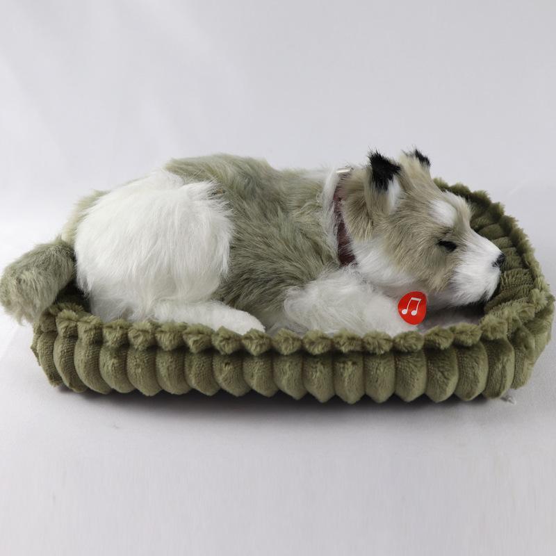 Simulation Fur Animal Home Furnishings Realistic Sleeping Breathing Dog Toy Plush Animal Doll Children