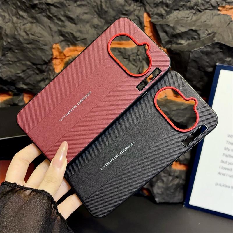 For Nothing phone 4A Case Red Camera Frame Luxury Textured Ultimate Design Leather Protective Soft Case Cover