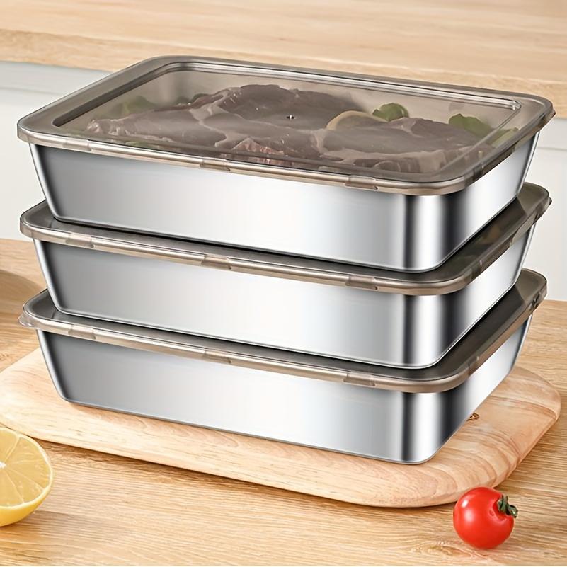 3pcs Thick Stainless Steel Food Storage Containers - Leakproof, Reusable, Stackable,Durable Airtight Kitchen Fruit, Meat