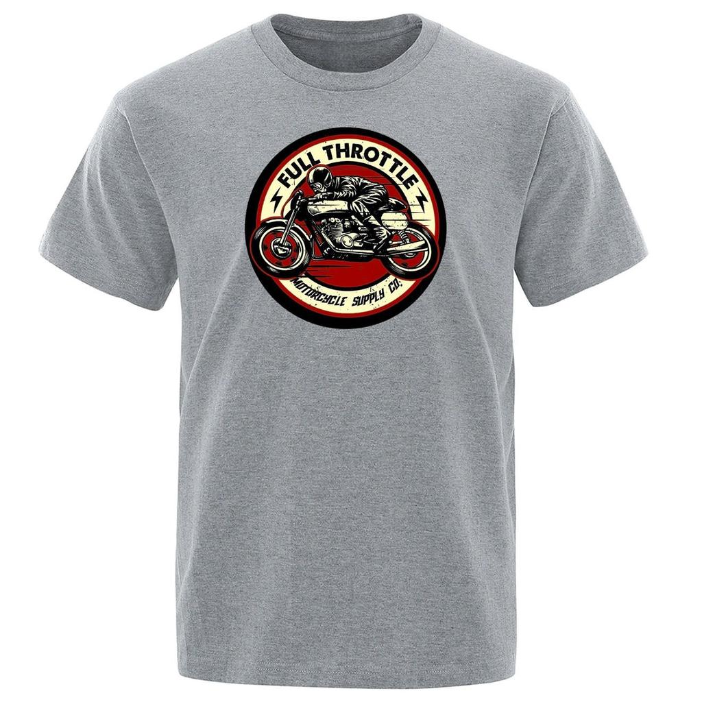 Full Speed Coffee Shop Racing Rock Music Rider Printed Tshirt for Men Fashionable Short Sleeved Loose Cotton Top Tshirt