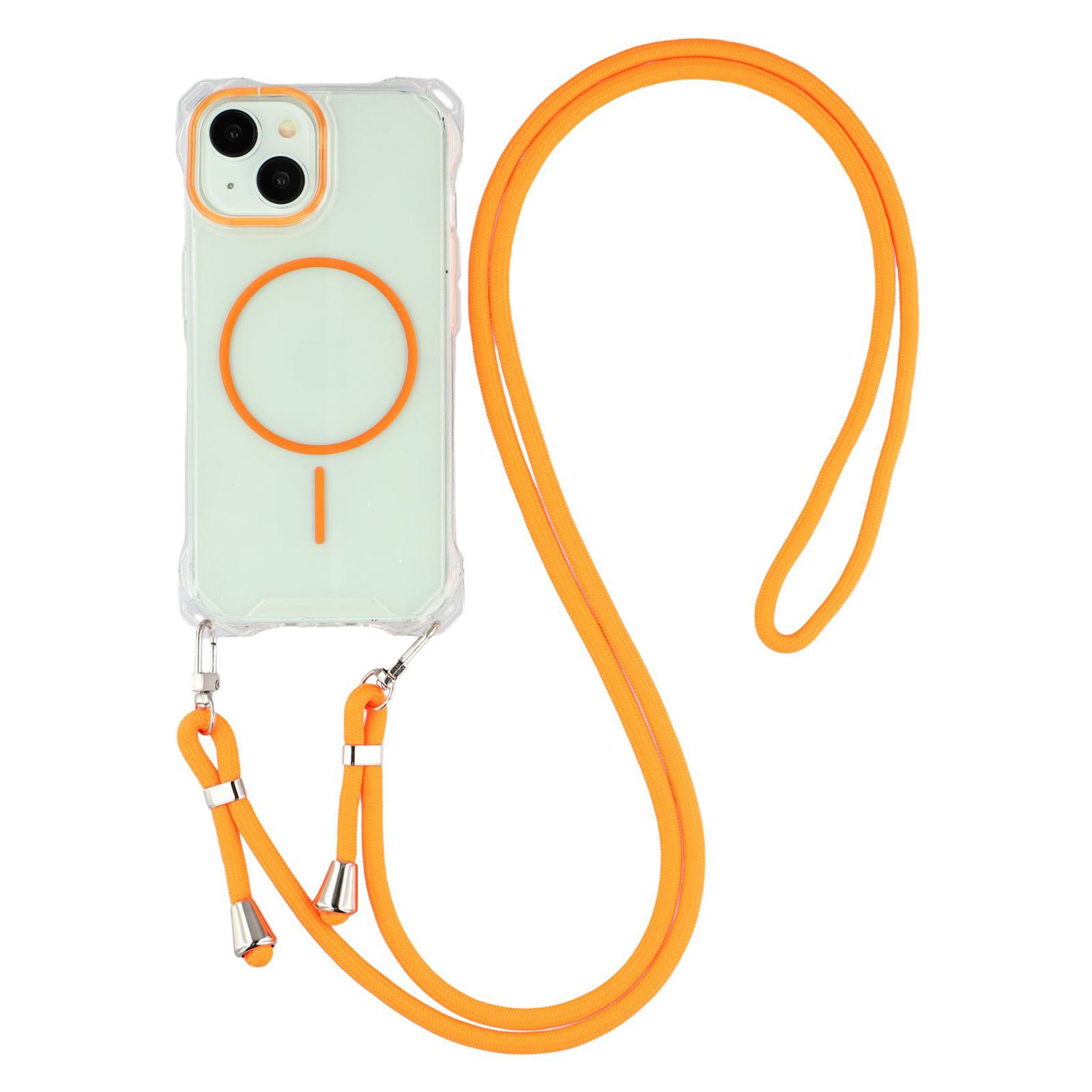 

For iPhone 15 Magnetic Case with Lanyard Drop-Proof TPU+PC Phone Back Cover Orange