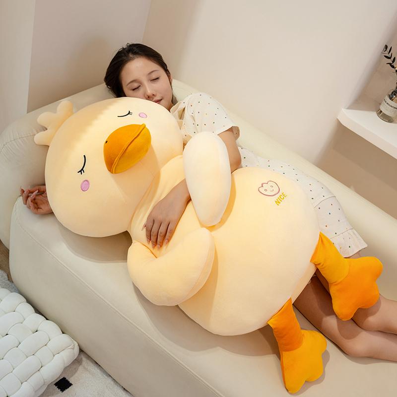 Giant Size Cartoon Duck Plush Toys Cozy Cotton Stuffed Yellow Duck Doll Soft Soothing Sleeping Throw Pillow Kawaii Room Decor